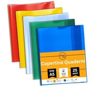 perfect line - 25 copertine per quaderno DIN A5, 5 colori - Custodia trasparente con effetto pelle - Protezione per quaderno in PP riciclabile, resistente ai documenti