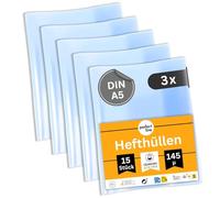 perfect line 45 copertine DIN A5, vetro trasparente e extra resistente, copertina per quaderni trasparente, copertina per quaderni in polipropilene riciclabile, resistente ai documenti, 3 set da 15