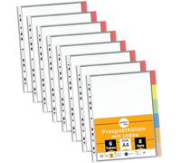 perfect line - 48 buste portadocumenti DIN A4 con indice - 8 x 6 linguette - Extra forti, trasparenti, per registro di qualità premium - linguette intercambiabili colorate - resistenti ai documenti,