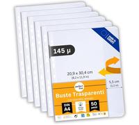 perfect line - 50 buste portadocumenti A4 con patta - buste opuscole aperte lateralmente - buste trasparenti extra resistenti - in plastica riciclabile (PP), resistenti ai documenti, senza acidi