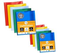 perfect line - 50 copertine per quaderno DIN-A4 & A5, 5 colori - Copertina trasparente zigrinata - 25 copertine A4 & A5 ciascuna in PP riciclabile, resistente ai documenti (Set da 25 pezzi ciascuno)