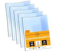 perfect line - Confezione da 15 protezioni per quaderni in vetro trasparente e extra resistente, 15,1 x 21 cm, in polipropilene riciclabile, indelebile