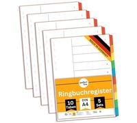 perfect line Divisori raccoglitori ad anelli DIN-A4, 10 pezzi, set da 5, cartoncino, separatori raccoglitore ad anelli A4 MADE IN GERMANY