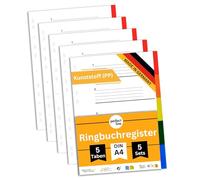 perfect line Divisori raccoglitori ad anelli DIN-A4, Plastica, PP, 5 pezzi, set da 5, separatori raccoglitore ad anelli A4, MADE IN GERMANY