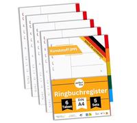 perfect line Divisori raccoglitori ad anelli DIN-A4, Plastica, PP, 6 pezzi, set da 5, separatori raccoglitore ad anelli A4, MADE IN GERMANY