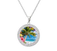 Perfect Paradise - Collana con ciondolo floreale a forma di palma tropicale, da donna, in argento, con catena da 50,8 cm, graziose collane con diamanti per compleanno, Natale, San Valentino
