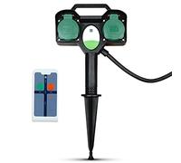 Perfect - Presa da giardino a 2 scomparti, con telecomando, portata max. 30 m, presa multipla, IP44, con picchetto, lunghezza cavo 2 m, colore: Nero