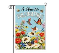 Perfectinsoy A Place for Pollinators Garden Flag, Impollinator Friendly Garden Sign, Hummingbird Wildflower Butterfly Bee Sign, Giardinieri Bee Keepers Regali, Welcome Yard Farmhouse Spring Outdoor