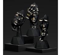 Perfekto24 Set di sculture decorative moderne in nero, sculture di pensatori, silenzio è dorato, non vedo niente non senti niente dire nulla (3 pezzi)
