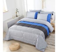 PERFEMET Set di biancheria da letto a righe blu per letto intero/queen size, 3 pezzi, con stampa patchwork a righe, ultra morbido, reversibile, copriletti per ragazzi e uomini