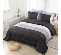 PERFEMET Set di biancheria da letto a righe per ragazzi e uomini, ultra morbido, leggero, neutro, per tutte le stagioni, 3 pezzi, colore nero, bianco, grigio, a righe, per tutte le stagioni (1 piumino