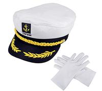 PERFETSELL Cappello da Capitano Cappello Marinaio per Adulti con 1 Paio di Guanti Capitano Cappello Marinaio per Travestimenti per Donne Uomini per Festa di Carnevale Feste in Maschera Cosplay