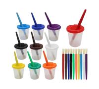 perfk 10 Pezzi di Bicchieri Trasparenti per Pittura con 20 Spazzole, Tazze per Acqua Colorati con Coperchi Colorati, Contenitori per Pittura con Pennelli per Corsi d'Arte, Piccoli Progetti di Pittura