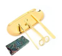 perfk 4 Pezzi Set Cura Candele con Vassoio in Acciaio Inox Taglia-Stoppini Facile da Usare Spingicandela per Comodino, Oro, style to 1