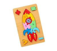 perfk Blocchi di Numeri Giocattoli Puzzle di Legno Evolutivo Prescolare Educativo Animale Puzzle Giocattoli Giocattoli Montessori per la Scuola età, Razzo