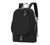 perfk Borsa da tennis con tasca laterale, zaino per laptop, zaino da giorno in tessuto Oxford, grande capacità, borsone da palestra con scomparto per, Nero