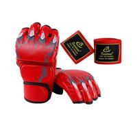 perfk Boxing Guanti Dita Palmo Aperto Protezione Mano Leggeri Shock Pad Spessore 3cm Regolabili Adatti a Uomini Donne Fitness Sport, Rosso