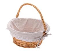 perfk Cestino portaoggetti da Picnic in Rattan Intrecciato a Mano, Multiuso e Portatile, per Natale, con Fodera in Lino, Size L Light Brown