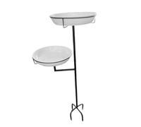 perfk Ciotola per Bagno per Uccelli, mangiatoia per Uccelli Multifunzione, Elegante, con picchetto, Ciotola a Doppio Strato, Bagno per Uccelli per Cortile, Bianco