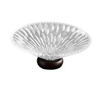 perfk Ciotola per frutta in vetro trasparente con supporto in legno, vassoio decorativo per insalate in stile rustico, Forma di Foglia