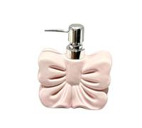 perfk Dispenser di Sapone per Le Mani con Fiocco e Pompa, Grazioso Barattolo Decorativo per liquidi, flacone di Sapone in Ceramica per Cucina e Bagno, Rosa