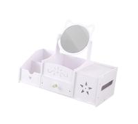 perfk Organizzatore per trucchi con specchio, organizer cosmetico per pennelli con cassetto, scatola per trucchi da appoggio per casa e camera da letto, Specchio Rotondo