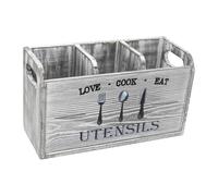 perfk Portautensili da cucina, portaposate multiuso con 3 scomparti, portautensili rustico in legno per, Grigio