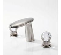 perfk Rubinetto Lavabo Bagno Cascata Miscelatore Bocca Ovale Tre Fori Manopole Cristallo Corpo Rame Montaggio su Piano Flusso Morbido Stile Moderno Adatto, Argento Spazzolato