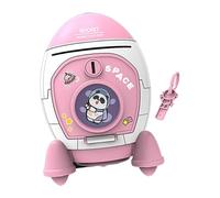 perfk Salvadanaio a forma di razzo per bambini, giocattolo educativo con chiave e adesivi, per bambini, contenitore per libri, decorazione, Rosa