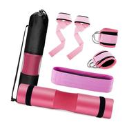 perfk Set di Cuscinetti per Squat con bilanciere, Cuscinetto Protettivo per Collo e Spalle Antiscivolo con Fascia di Resistenza, Cinturini alla Caviglia, Rosa