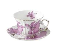 perfk Set di tazze e piattini da tè in porcellana, tazza da tè con finiture dorate, elegante servizio da, tazza da caffè, da cappuccino per il pomeridiano, 200 Ml