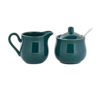 perfk Set di Zuccheriera e Lattiera in Ceramica, Zuccheriera Moderna con Coperchio e Cucchiaio, Saliera da Tavola, Robusto e Elegante, Set da Porta Sale Zucchero Caffè per Uuso Domestico, Verde
