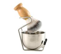 perfk Spazzola per Barba Da Uomo con Supporto in Acciaio Inossidabile, Design Ergonomico Robusto per Il Viaggio, Kit 3 in 1 con Manico in Legno, Stile a