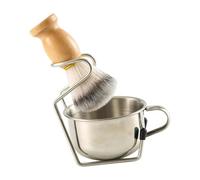 perfk Spazzola per Barba Da Uomo con Supporto in Acciaio Inossidabile, Design Ergonomico Robusto per Il Viaggio, Kit 3 in 1 con Manico in Legno, Stile B