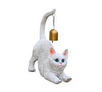 perfk Statua di Gatto, Statuetta di Gattino con Campanellino in Metallo, Ornamento Decorativo, Carillon a, Scultura di Animali per la Decorazione di, Bianco