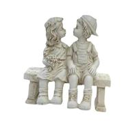 perfk Statuetta da Giardino in Resina Raffigurante Un Bambino e Una Bambina su Una panchina, Collezione di Miniature da Interno per vialetti, Compleanni,