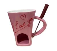 perfk Tazza per fonduta di cioccolato con forchetta, set di pentole scaldaburro, tazza portatile creativa in ceramica per sciogliere, per feste, Cuore Rosa