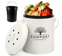 Perfnique Pattumiera da cucina per compost, da 1,3 galloni, con coperchio, secchio per compost da interno con fodera interna e filtro al carbonio, piccolo cestino per compostaggio