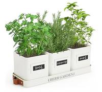 PERFNIQUE Set di fioriere da giardino per erbe aromatiche da interni, con vassoio, vasi per piante da fattoria, fioriera da davanzale con drenaggio, per interni/esterni, vasi da finestra (bianco)