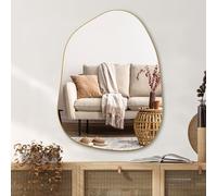 PERFNIQUE Specchio irregolare da parete, asimmetrico, 81 x 61 cm, con cornice in legno dorato, specchio per bagno, camera da letto, soggiorno, ingresso, decorazione decorativa moderna da parete (oro,