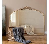 PERFNIQUE Specchio vintage dorato, 91 x 76 cm, specchio barocco antico arcuato per parete, in ottone, decorazione tradizionale da parete per bagno, soggiorno, camino, ingresso e corridoio (91 x 76 cm)