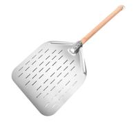 Perforated Pizza Peel 12 Inch Stainless Steel With Wooden Handle Pizzaa Paddle | Perforated Oven Turning Tool | Pizza Spatula Paddle With Wooden Handle For Kitchen Baking Cake Grill Home Outdoor