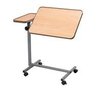 Performance Health Dual Action Bed and Chair Table, Portable Over Bed Table, Height Adjustable Wheeled Table with Tiltable Surface, Laminated Top, Wipes Clean