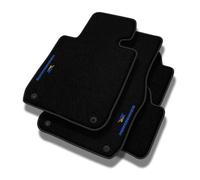 PERFORMANCE Tappetini tappetini auto in velluto personalizzati per Tesla Model X ab 2015 - Premium, Traforato, blu e giallo -Ricamo CNC preciso, piping traforato di design, accessori per auto - Perfet