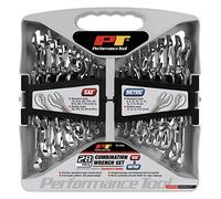 Performance Tool W1093 SAE and Metric Set | Premium Mirror Polished Chrome Vanadium Steel| Large Size Organizer Tray| Stubby & Standard Combination Wrenches | 28-Piece