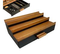 Perfume Organizer, Display Stand, 12.6x8.66x4.13in Wood Shelf, Three Tier, Built-in Drawer for Bathroom Storage, Beard Products, Shaving Lotion, Watch Holder, Sunglasses Rack, Grooming Space