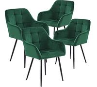 Perfur Casa Sedie Cucina in Velluto, Poltrona Camera da Letto, con Braccioli Gambe in Metallo Sedie Imbottite Sala da Pranzo, 4 Pezzi, Colore Verde