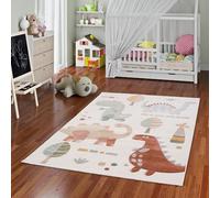 Pergamon Tappeto Bambini Maui Kids Dinosauri Verde Beige - Tappeto Morbido da Gioco con Motivi di Dinosauri per Cameretta e Sala Giochi, Facile da Pulire e Colori Vivi