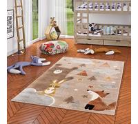 Pergamon Tappeto per cameretta dei bambini, a pelo corto, per bambini, volpe e orso beige, marrone, in 5 misure