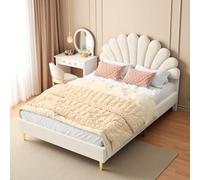 PerGar Lettino imbottito per bambini, 140 x 200 cm, con testiera floreale, tessuto di velluto delicato sulla pelle, con rete a doghe, schienale, senza materasso, beige